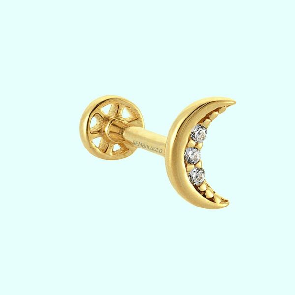 Sembol Gold 14 Ayar Altın Ay Tragus Piercing