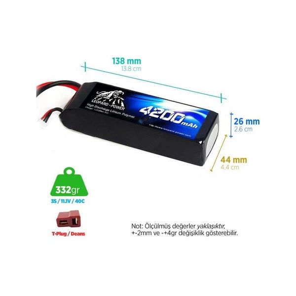 Leopard Power 4200 mAh 11.1V 3S 40C Lityum Polimer Lipo Batarya