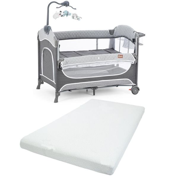 Gulz Atlas Plus 70x110 cm Dark Grey Anne Yanı Sallanır Cibinlikli Pamuk Yataklı Dönenceli Oyun Parkı Bebek Beşik
