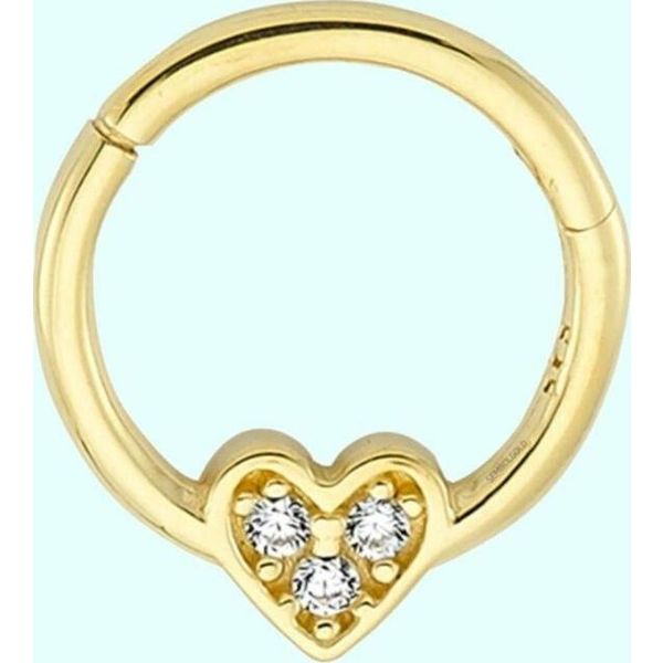 Sembol Gold Üç Taş Kalp 14 Ayar Altın Halka Piercing