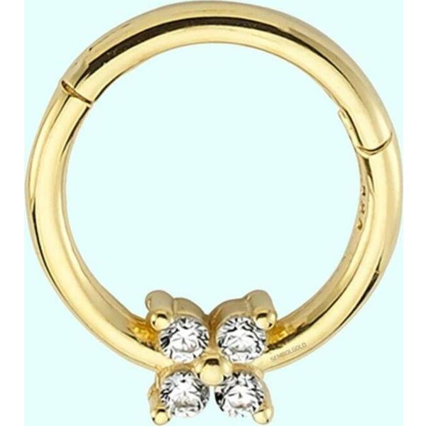 Sembol Gold Dört Taş Tohum 14 Ayar Altın Halka Piercing