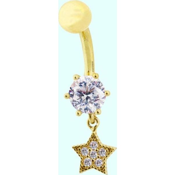 Sembol Gold 14 Ayar Sallantılı Yıldız Altın Göbek Piercing