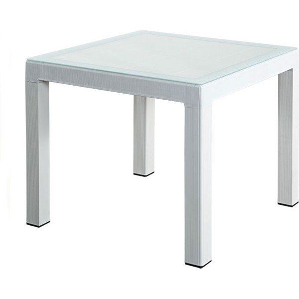 Almina Rattan Masa Camlı 90x90 cm Beyaz Bahçe Balkon Teras Masası