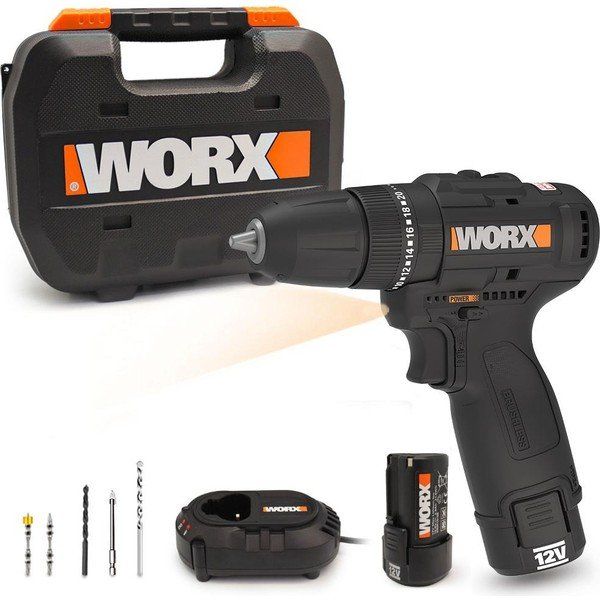 Worx WX121 12 Volt 2x2 Ah Akülü Kömürsüz Darbeli Matkap ve 5 Parça Aksesuar