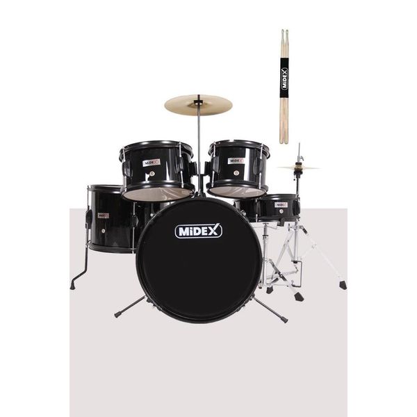Midex CD500X-BK Akustik Junior Davul Seti 5-18 Yaş İçin Full Set Çocuk Baterisi