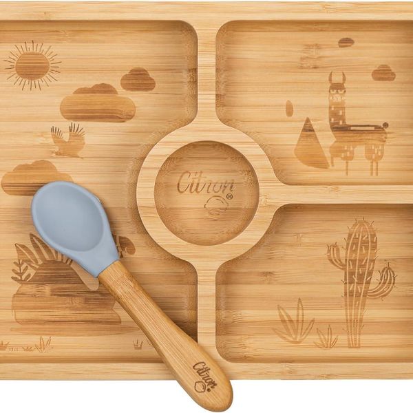 Citron 1073568 Bölmeli Organik Bambu Kare Yemek Takımı