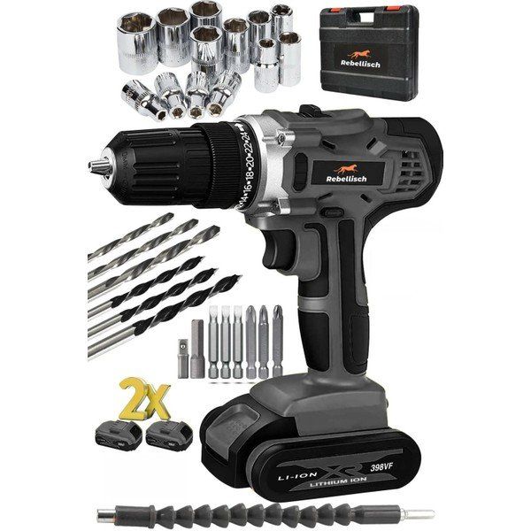 Rebellisch Germany Q3 Series 398 VF 40 Ah Darbeli Metal Şanzıman Çift Akülü Vidalama 27 Parça Matkap