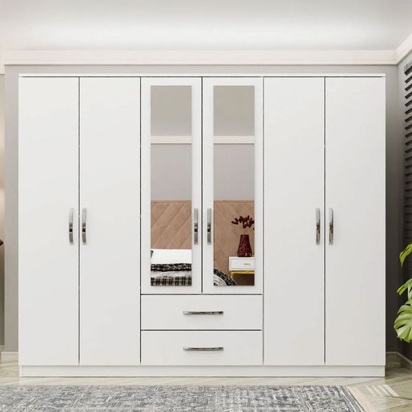 Metalia Lüx 6 Kapılı 2 Çekmeceli Aynalı Gardrop