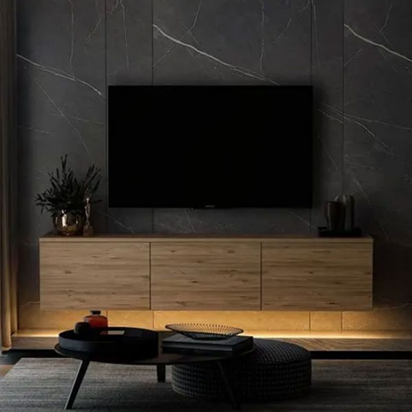 BMdekor Norm Duvara Monte Atlantikçam LED Işıklı 160 cm Tv Sehpası