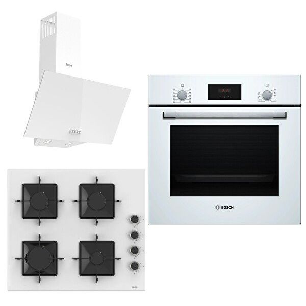 Bosch & Ferre Whiteline HBF512BW1T - SS206 - D087 Beyaz 3'lü Ankastre Set