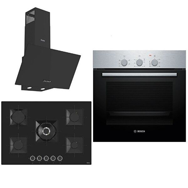 Bosch & Ferre Large Apiralla D086 - HBF011BR0T - SS035 Siyah 3'lü Ankastre Set