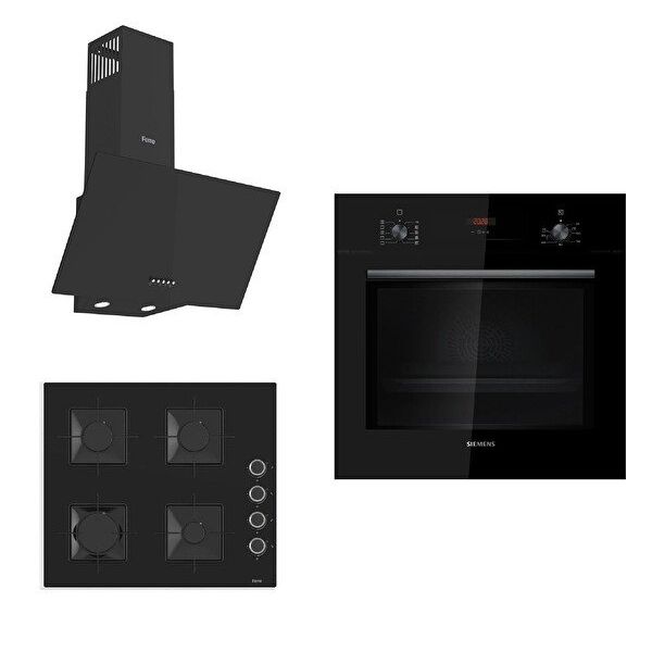 Siemens & Ferre HB012FBB1T - SS205 - D086 Siyah 3'lü Ankastre Set
