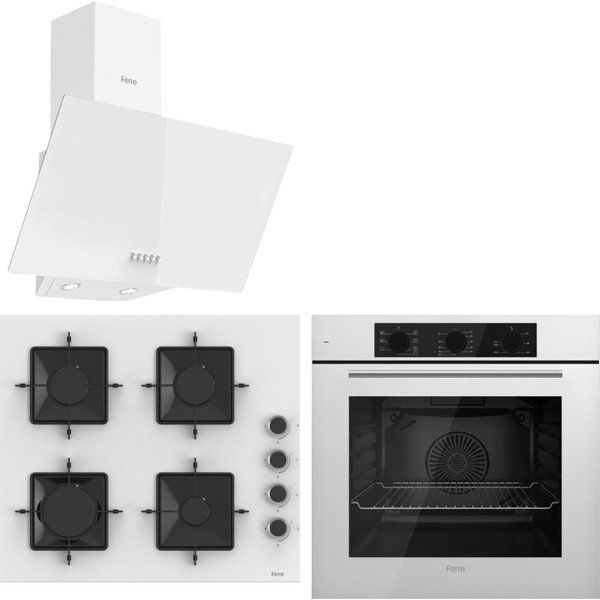 Ferre QBL62CB - SS206 - D087 Beyaz Cam 3'lü Ankastre Set