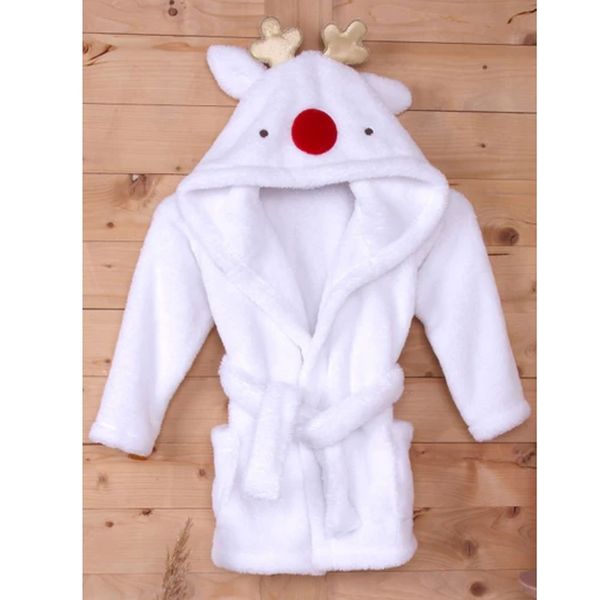 Baveno Renkli Polyester Beyaz Çocuk Kapüşonlu Bornoz