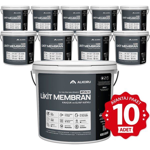 Alkoru Bitüm 1K Likit Membran Kauçuk ve Elyaf Katkılı 10x13 kg Sıvı Su Yalıtım Malzemesi