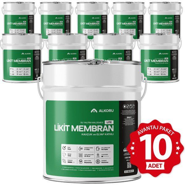 Alkoru Lite Likit Membran Kauçuk ve Elyaf Katkılı 10x15 kg Sıvı Su Yalıtım Malzemesi