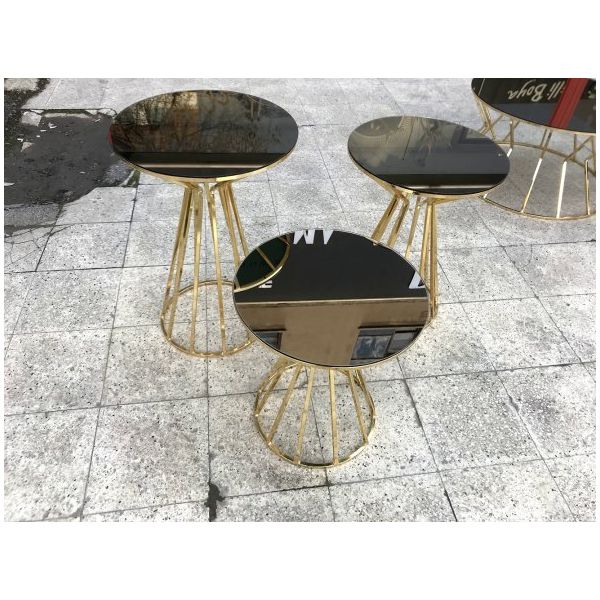 Brc Cadde 12417 Model TK Siyah Düz Temper Cam Metal Altın Kaplam Ayak Zigon Sehpa