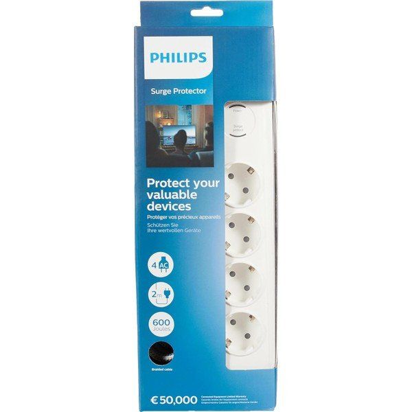 Philips SPN7040WA 600J 2M 3680W 16A 4'lü Akım Korumalı Priz
