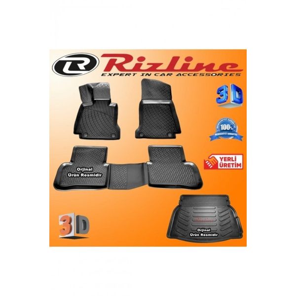 Rizline Mercedes W205 C200 3D Paspas + 3D Rampalı Bagaj Havuzu 2014-2020 Arası Siyah Set