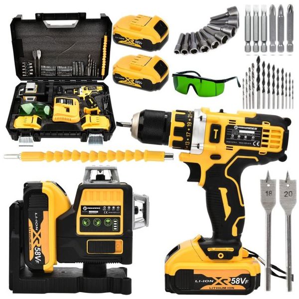 Prohummer Ph190 Akülü 58Vf Lazer Terazi ve Vidalama Matkap