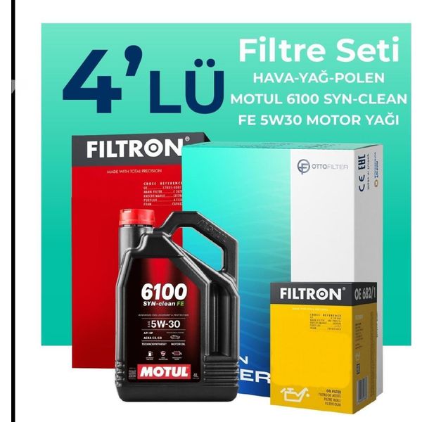 Filtron Skoda Rapid 1.4 TSI Motul Motor Yağlı 2012-2015 4'lü Filtre Bakım Seti