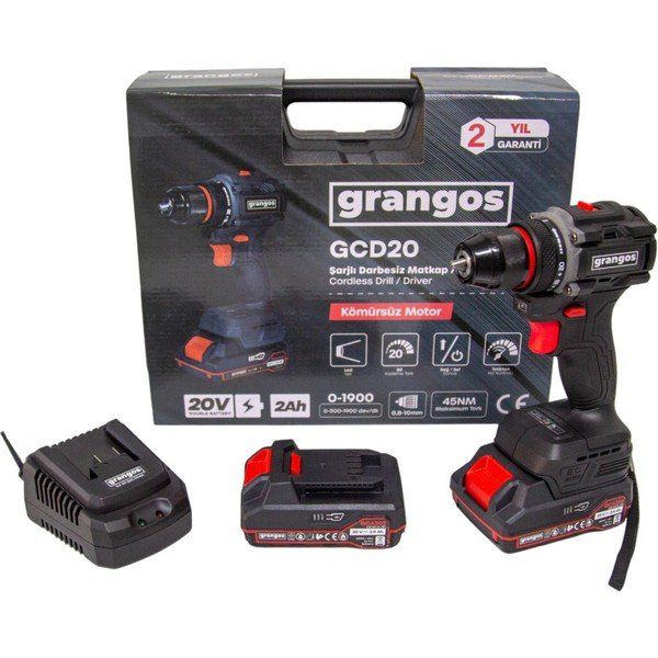 Grangos GCD20-T2 20 V 2x2 Ah Akülü Darbesiz Matkap
