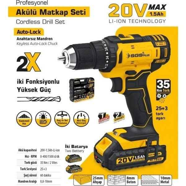 SGS 5249 20 V- 1.5 A Akülü Darbeli Matkap