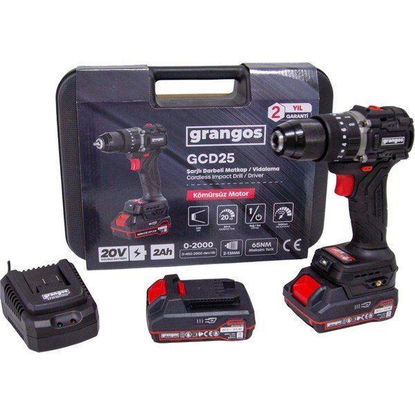 Grangos GCD25-T2 20 V 2 Ah Çift Akülü Darbeli Matkap