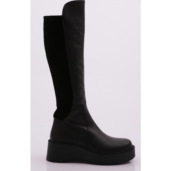 DGN 22535-22K Kadın Kalın Taban Fermuarlı Knee High Çizme
