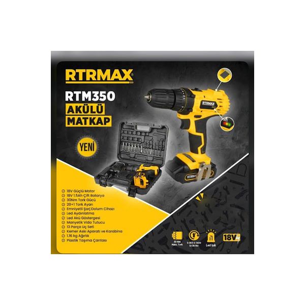 RTRMAX RTM350 18 V 1.3 AH LI-ON Çift Akülü Matkap