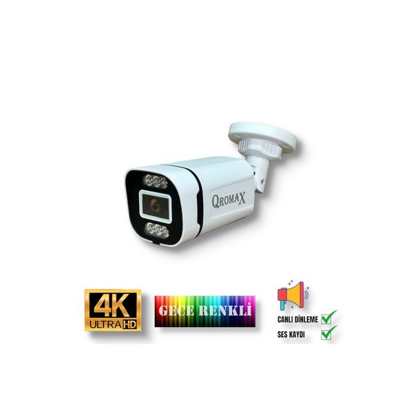Qromax 4386WS Gece Renkli Gösteren Sesli 6 Warm Ledli 4K Full HD IP Güvenlik Kamerası