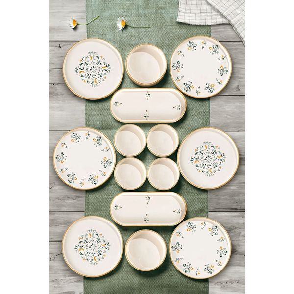 NESS HOME 14 Parça 6 Kişilik SILA Stackable Kahvaltı Takımı - Lüx Kahvaltılık Sunum Seti Tabağı