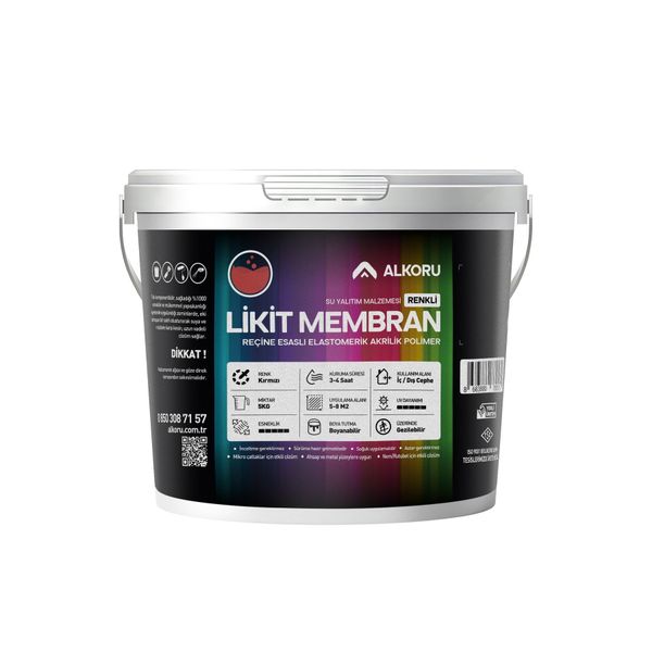 Alkoru Kırmızı Likit Membran Renkli Reçine Esaslı 5 kg Sıvı Su Yalıtım Malzemesi