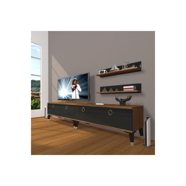 Decoraktiv Eko 200T Mdf Gold Ceviz Siyah Tv Ünitesi