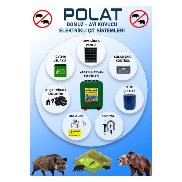 Polat Eko 1500 mt 15-20 Dönüm Güneş Panelli Elektrikli Çit