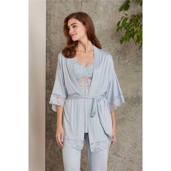 Pierre Cardin 2810 Mist Dantelli Penye Kadın Sabahlıklı Pijama Takımı