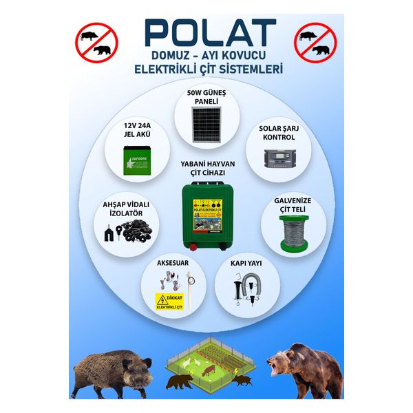 Polat Pro 4000 mt 40-45 Dönüm Güneş Panelli Elektrikli Çit