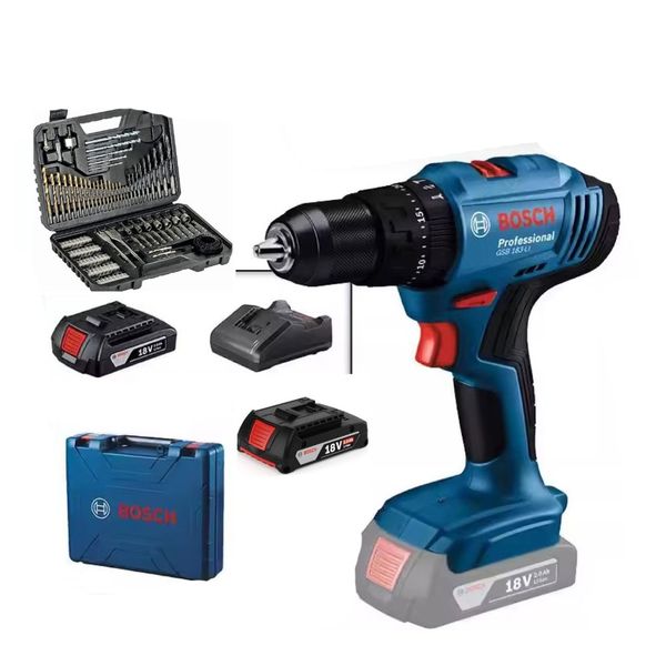 Bosch GSB 183 LI Çift Bataryalı Darbeli Vidalama Matkap + Bosch 103 Parça Uç Seti ve Metre