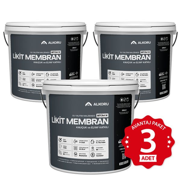 Alkoru Bitüm 1K Likit Membran Kauçuk ve Elyaf Katkılı 3x13 kg Sıvı Su Yalıtım Malzemesi