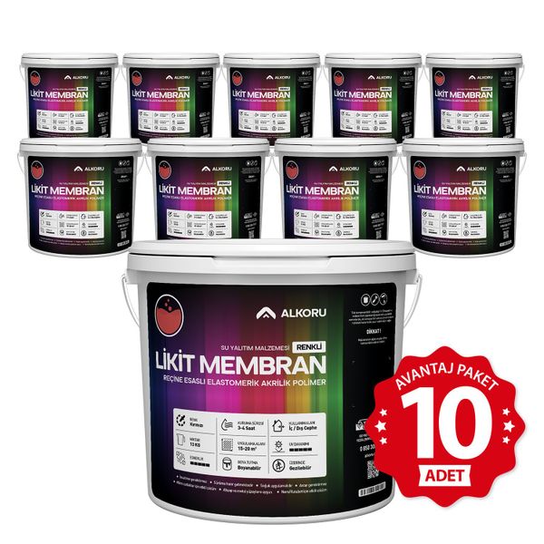 Alkoru Beyaz Likit Membran Renkli Reçine Esaslı 10x13 kg Sıvı Su Yalıtım Malzemesi