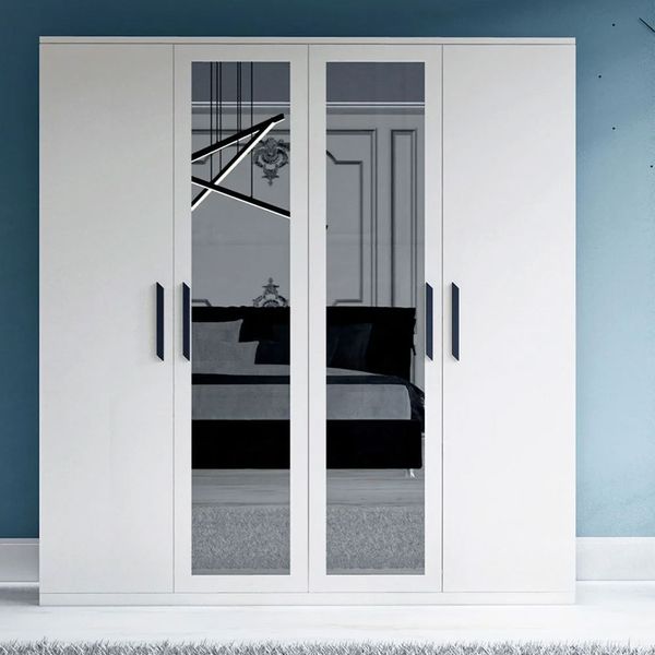 Metalia GM051 4 Kapılı Beyaz Aynalı Gardrop