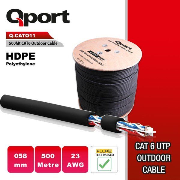 Qport Q-CATO11 Siyah 500 mt Cat6 Outdoor UTP 23AWG 0.58 mm PE Kablo