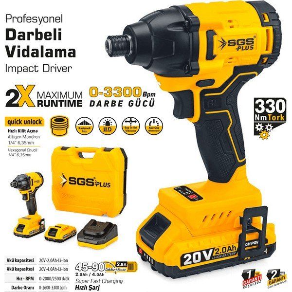 SGS 5500 20 V 2 A Akülü Darbeli Vidalama Seti