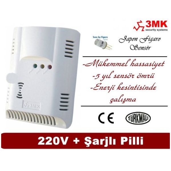 3MK CO220 Karbonmonoksit Dedektörü 220V+Şarjli Pilli