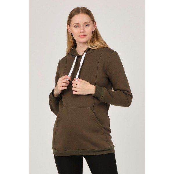 Busa Haki Termal Emzirme Detaylı Kapüşonlu Hamile Sweatshirt