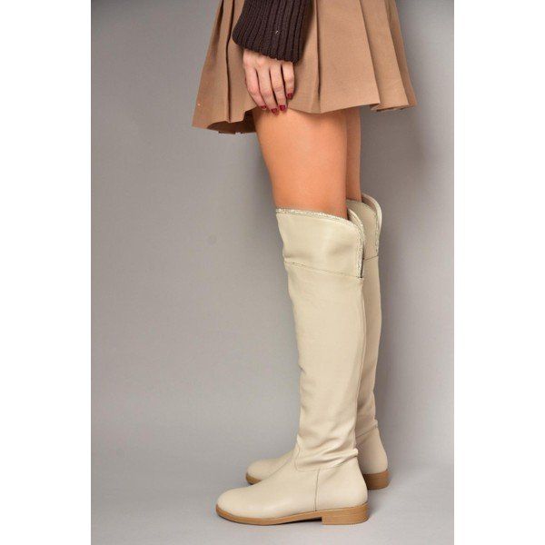 Fox Shoes T848643509 Bej Taş Detaylı Kadın Çizme