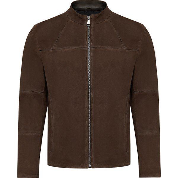 Derimod 25SGD640210 Neymar Sarı Erkek Kestane Hakim Yaka Slim-Fit Süet Deri Ceket