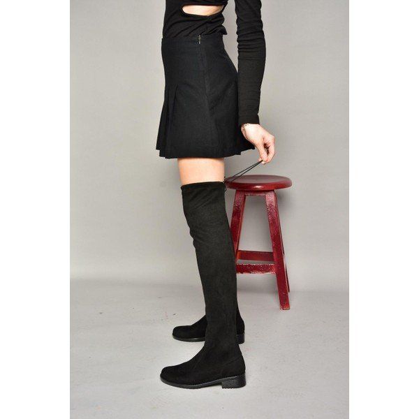 Fox Shoes T726888802 Siyah Süet Streç Kadın Çizme