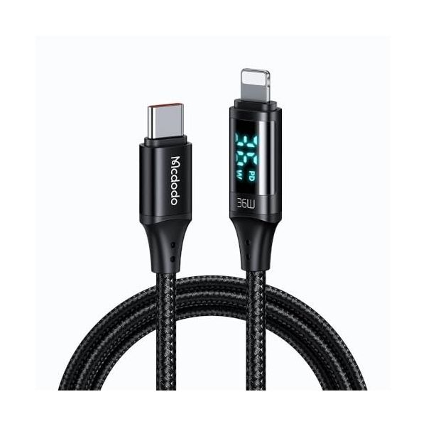 Mcdodo CA-1030 36W Type-C to Lightning 1.2 m Dijital Göstergeli Hızlı Siyah Data Şarj Kablosu