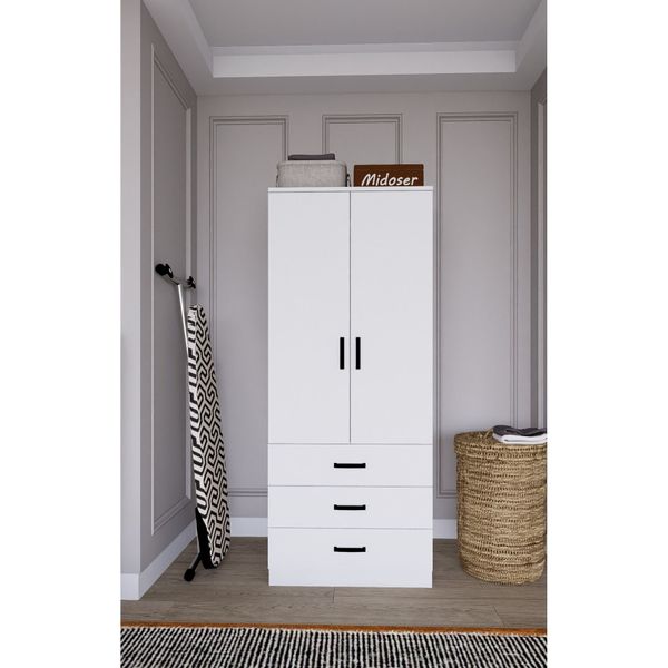 Midoser Easy Mat Beyaz 2 Kapılı 3 Çekmeceli Gardırop